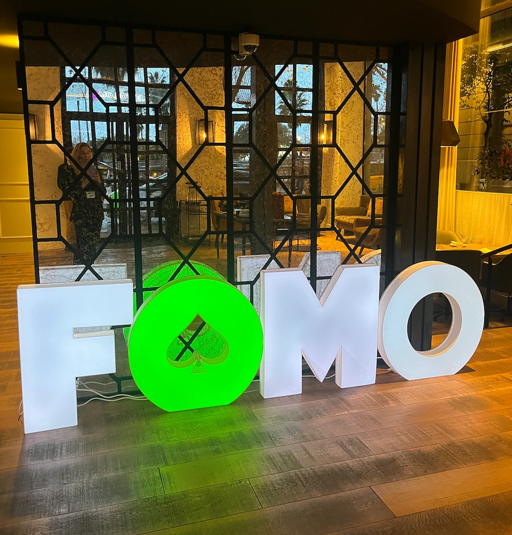 Freestanding light-up brand letters in the hotel lobby